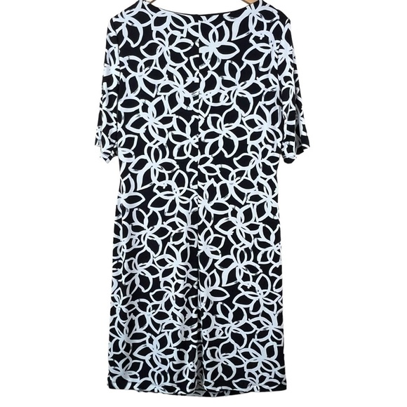 Anne Klein Black & White Floral Patterned Stretchy Dress with Side Ruching Sz 16 - Picture 2 of 11